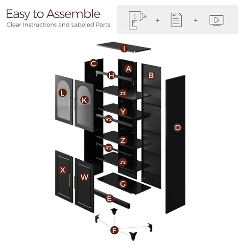 Kubohogar 75" Tall Kitchen Pantry Cabinet, Metal Storage Cabinets with Acrylic Doors and Adjustable Shelves, Hutch Cabinet with Storage, Black Microwave Stand Cabinets for Dining Living Room Kubohogar