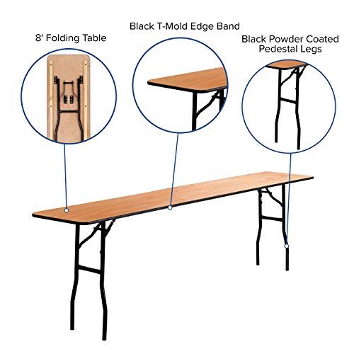 EMMA + OLIVER 8-Foot Rectangular Wood Folding Training/Seminar Table with Clear Coated Top EMMA + OLIVER
