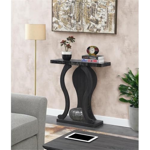 Pemberly Row Modern Console Table, Weathered Gray Wood with Faux Black Marble Top, MDF and Melamine, 31.5 x 11.5 x 34 in, Bottom Shelf, Wavy Silhouette for Entryway, Living Room, Hallway or Dining Pemberly Row