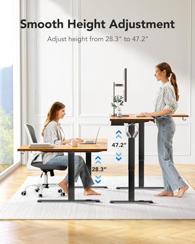 HUANUO 71x48 inch Dual Motor L Shaped Electric Standing Desk with 3 Preset Heights, Electric Height Adjustable Computer Table, 2 Hooks & Cable Tray, Raising Desk for Home Office, Vintage Brown HUANUO