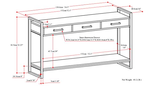 SIMPLIHOME Riverside SOLID MANGO WOOD and Metal 54 Inch Wide Modern Industrial Console Sofa Table in Natural, For the Living room, Entryway and Bedroom SIMPLIHOME