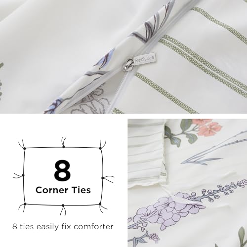 Bedsure Duvet Cover Queen Size - Reversible Cute Floral Duvet Cover Set with Zipper Closure, 3 Pieces White Bedding Set with 8 Corner Ties and 2 Pillow Shams 20"x26" Bedsure