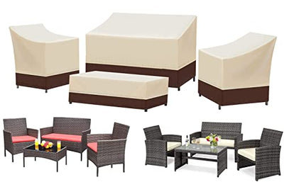 SIRUITON Patio Furniture Covers, Outdoor Furniture Cover Waterproof 4-Piece, Patio Furniture Set Covers, Heavy Duty Durable and Water Resistant Fabric, Fit for Chairs, Couch, Coffee Table, Khaki
