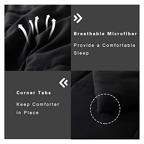 DOWNCOOL Full Size Comforter Sets -All Season Bedding Comforters with 2 Pillow Cases -3 Pieces Bed Set Down Alternative Comforter -Black Bedding Sets (82"x86") DOWNCOOL