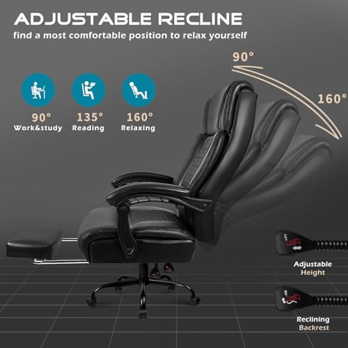 OFIKA Office Chair,Executive Heavy Duty Office Chair with Foot Rest Ergonomic High Back Computer Gaming Chairs Home Office 400lbs,Big and Tall with Lumbar Support (Black1) OFIKA