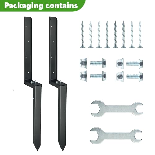 JPOIP Heavy Duty Steel Fence Post Repair Kit, 32 Inch Long Fence Post Anchor Ground Stakes for Repair Tilted/Broken Wood Fence Post (2 Sets) JPOIP