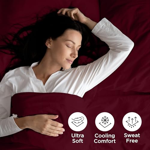 ROYALE LINENS 4 Piece Cal King Sheets Set - Soft Brushed 1800 Microfiber - 1 Fitted, 1 Flat Sheet, 2 Pillow Cases - Wrinkle Free & Fade Resistant - Hotel Luxury Bed Sheets (Burgundy, Cal King) ROYALE LINENS