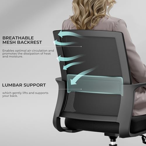 SUKIDA Desk Chair Mesh Office Chair with Upholstery Executive Office Chair with Armrests, Mid-Back Task Chair Height-Adjustable Computer Chair, Black SUKIDA