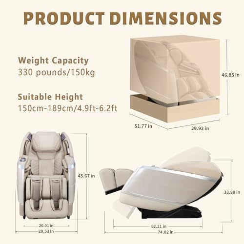 HealthRelife 4D Massage Chair Full Body, 166° Flexible Track, 18 Modes, 11 Techniques, 36 Airbag Massage, with Yoga Stretch, Foot Massage, Zero Gravity Massage Recliner(Beige) HealthRelife
