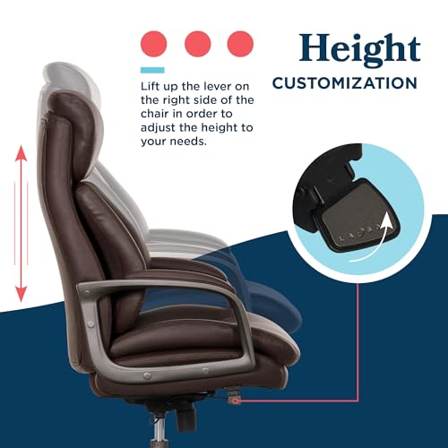La-Z-Boy Nova Executive Office Chair, Patented AIR Ergonomic Support Technology, High-Back Premium Comfort & Support, Dark Brown Vegan PU Leather La-Z-Boy