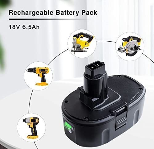 DTK 2Pack 6.5Ah Lithium-Ion Battery Replacement for Dewalt 18V XRP Ni-Cad DC9096 DC9098 DC9099 DE9039 DE9095 DE9096 DE9098 DW9095 DW9096 DW9098 DE9503 DTK