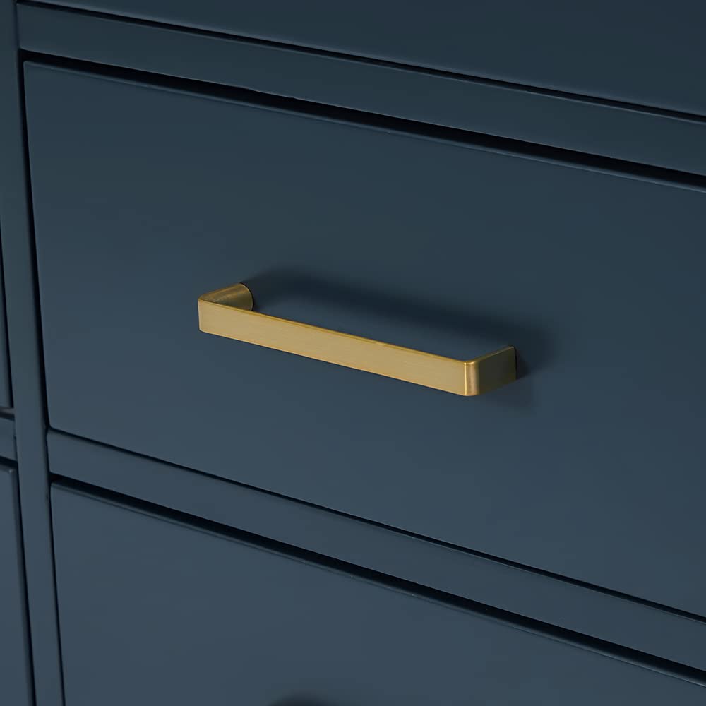 ARIEL 72" Midnight Blue Double Bathroom Vanity Base Cabinet, Double Sink Configuration, 2 Soft Closing Doors, 9 Full Extension Dovetail Drawers, Satin Brass ARIEL