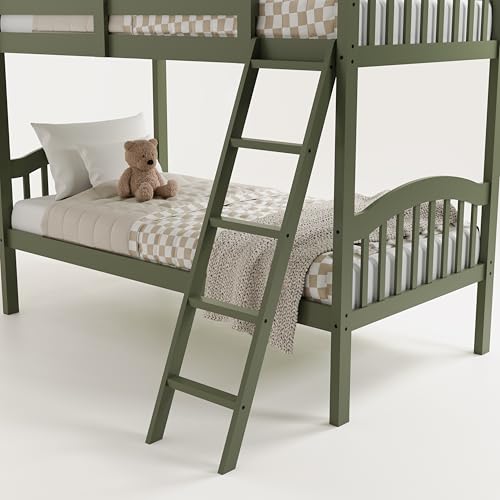 Storkcraft Long Horn Twin-Over-Twin Bunk Bed (Olive) - GREENGUARD Gold Certified, Converts to 2 Individual Twin Beds, Wood Slats, Bunk Bed Twin Over Twin for Kids, Ideal for Kids Storkcraft