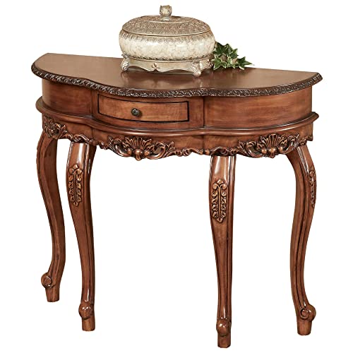 Touch of Class Traditional Delegato II Natural Cherry Classic Wooden Console Table - Handcrafted Wood - Victorian Style - Decorative Regal Furniture - Half Circle Moon Shape - Elegant Display Touch of Class