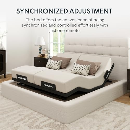 FLEXISPOT Adjustable Bed Frame Base Split King,Massage, Zero Clearance, Synchronized Adjustment,Whisper Quiet Durable Motor,Zero Gravity,Mattress Holders. FLEXISPOT
