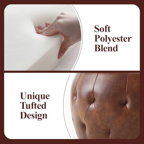 gusohey Round Storage Ottoman with Wooden Lid, Tufted PU Leather Circle Ottoman Footrest Stool Bench Coffee Table for Living Room,Brown gusohey