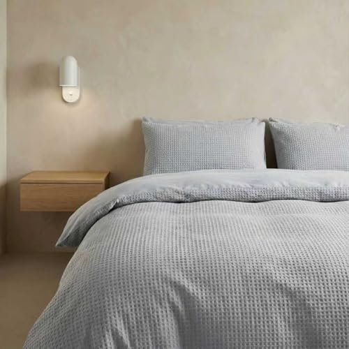DCSKY Cotton Duvet Cover Full,100% Cotton Waffle Weave Grey Duvet Covers Full Size,Luxury Textured & Breathable 3pcs with 2 Pillow Shams for All Season 80x90 Inches DCSKY