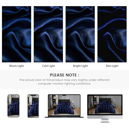 Satin Comforter Set King Silk Like Silky Bedding Set Luxury Hotel Silky Bed Home Deocr Navy Blue Soft Down Comforter Silky Quilt Set Bedding_Dreamer