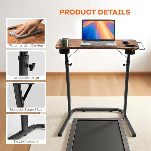 HOMELYM Treadmill Desk, Small Standing Desk for Walking Pad, 30-47 Inch Adjustable Height Walking Pad Stand for Treadmill, Portable Standing Table for Bike and Home Office Work - Brown HOMELYM