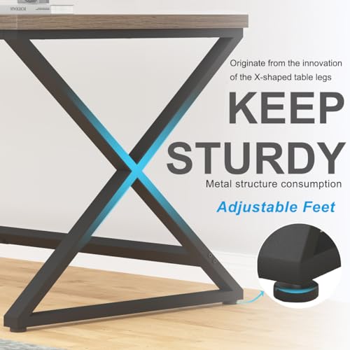 IBF Wood Large Computer Desk, 70.8” Long Home Office Desk for two Person, Farmhouse Work Study Writing Table in Bedroom, Simple Wide Metal Executive Double PC Gaming Workstation, Rustic Oak IBF