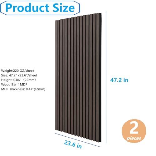 Elvone 2PCS Wood Wall Panels, 3D Fluted Sound Absorbing Slat Wall Paneling in Walnut, Wood Finish Sound Proof for Wall and Ceiling 47.2" x23.6"/ Elvone