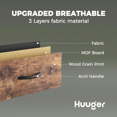 Huuger 9 Drawer Dresser, 63 Inch Dresser TV Stand for 55, 65, 70 Inch TV, Entertainment Center with Drawers, Large Long Fabric Dresser for Bedroom, Closet, Rustic Brown Huuger