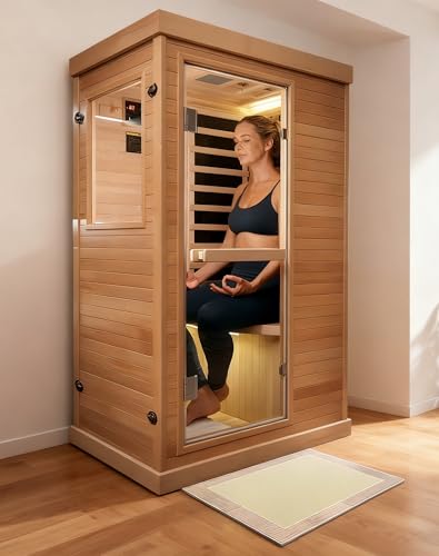 PAETA Infrared Sauna | 1-Person Indoor Dry Sauna with 5 Carbon Heaters | Fast & Even Heating Low EMF | Bluetooth & Chromotherapy for Home Sauna(Wooden) PAETA