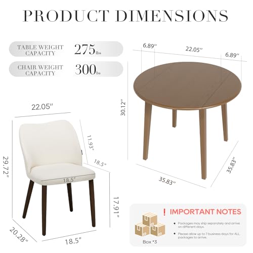 COLAMY 5-Piece Extendable Dining Table Set for 4, 36" Kitchen Round Wood Table with 4 Retro Dining Room Chairs, Light Brown/Beige COLAMY