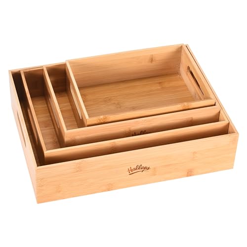 Hallops Large Wooden Crate - Wood Crates for Storage - Large Nesting Crate Set - Portable Antique Wood shelving - Rustic Wooden Decor Bamboo Box - Wooden Crates Decorative -15.74"L x 11.81"W x 5.9"H Hallops