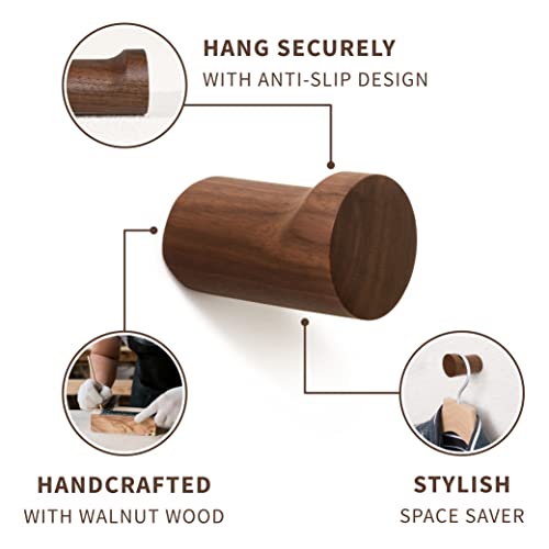 NAUMOO Natural Wooden Wall Mounted Hooks - Pack of 4 - Modern - Handmade Decorative Wood Pegs Minimalist for Hanging Hat, Coats (Black Walnut Wood) NAUMOO