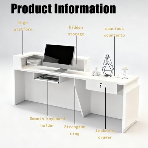 63in Reception Desk with Counter,Modern Front Desk Reception Counter for Checkout, Lobby, Beauty Salon (Left high)