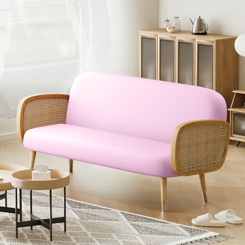 MoNiBloom Queen Size Futon Cover, Armless Stretch Futon Slipcover Armless Sofa Cover Furniture Protector, Durable & Washable Zippered Futon Couch Cover for Adults Kids and Pets, LightPink MoNiBloom