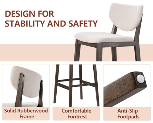 PrimeZone 5 Piece Dining Table Set - Counter Height Bar Table and Chairs Set for 4, Mid-Century Modern Upholstered Bar Stools with Back & Wood Kitchen Table, Dinette Set for Dining Room, Pub PrimeZone