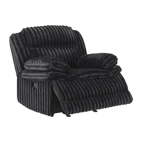 Lexicon Manual Glider Recliner Chair, Corduroy Manual Tab Pull Reclining Chair with Pillow Top Arms, Plush Cushions, Cozy Theater-Style Accent for Living Room/Bedroom, Easy Assembly, Black Lexicon