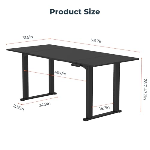 FitStand 4 Legs Standing Desk, Large 79x31 Inches Electric Adjustable Height Desk with Splice Board, Stand Up Desks Home Office Computer Workstation, Black FitStand