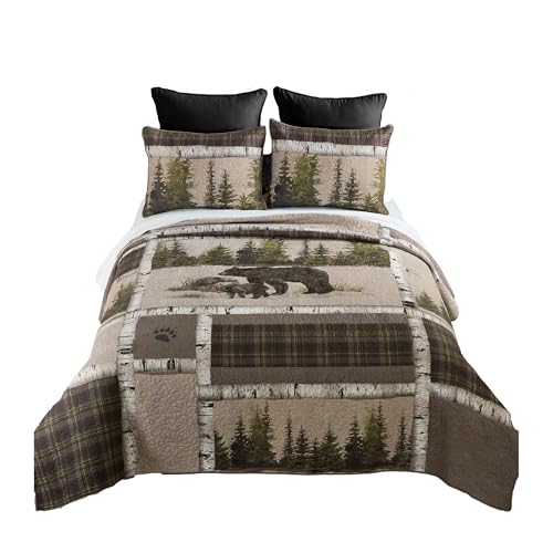 Donna Sharp Twin Polyester Bedding Set - 2 Piece - Bear Panels Lodge Quilt Set with Twin Quilt and Standard Pillow Sham - Machine Washable Donna Sharp