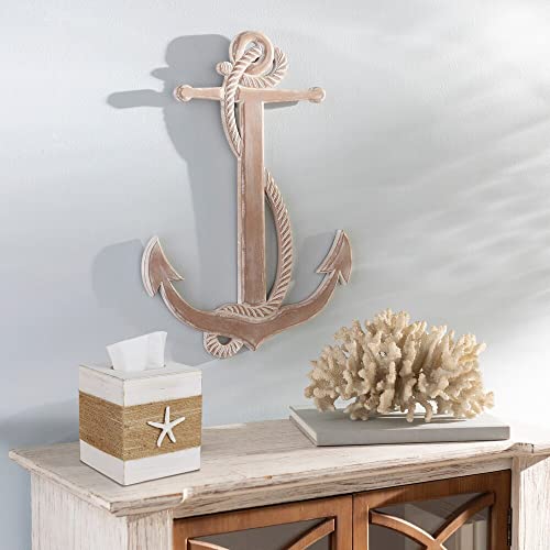 SOMTO Beach Rustic White Wood Square Tissue Box Cover,Farmhouse Bathroom Accessories Starfish Decor Tissue Holder with Slide-Out Bottom Panel… SOMTO