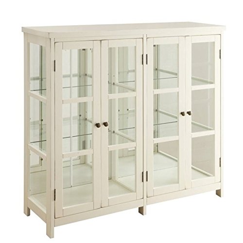 BOWERY HILL 4 Door Glass Display Curio China Accent Cabinet in Antique White BOWERY HILL