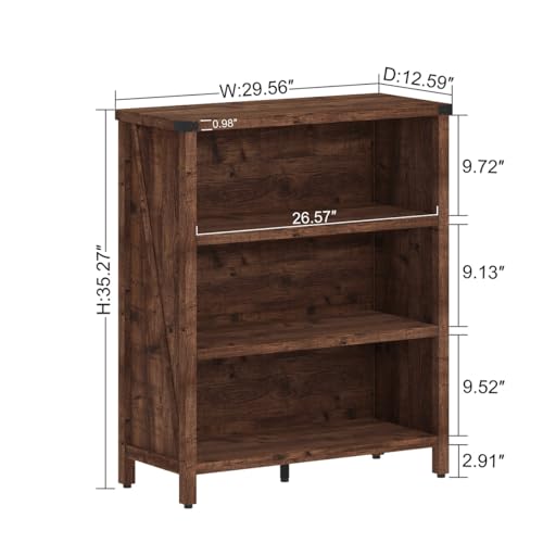 Rustic Oak 3-Shelf Bookcase by BON AUGURE - Stylish Floor-Standing Storage for Home & Office BON AUGURE