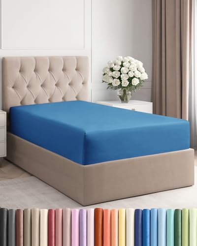 Twin Fitted Bed Sheet - Bottom Single Fitted Sheet Only - Soft Hotel Luxury Bedding w/ 8-16 Inch Deep Pockets - Breathable, Cooling & Wrinkle Free - Easy-Care, Fade and Shrink Resistant - Royal Blue CGK Unlimited