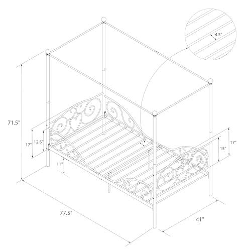 DHP 3265098 Sturdy Bed Frame, Twin, White DHP