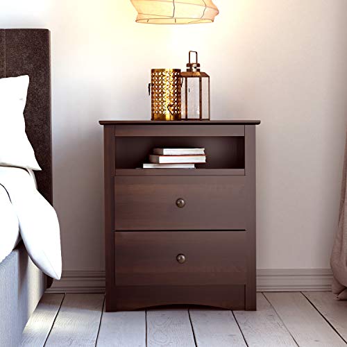 Prepac Sonoma 2 Drawer Nightstand: Elegant Bedroom Furniture, Bedside Table with Open Shelf, 23.25"W x 16"D x 28"H, Espresso Prepac