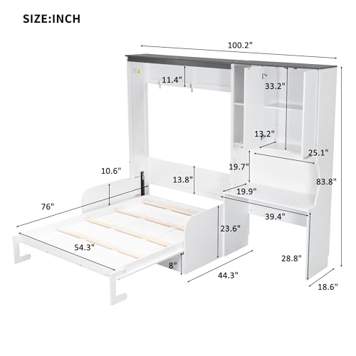 Harper & Bright Designs Full Size Murphy Bed with Desk, Multi-Functional Murphy Bed with Sofa and Storage Cabinet – Space-Saving Foldable Design, White Harper & Bright Designs