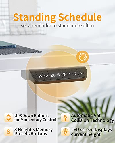 CubiCubi Electric Standing Desk, 55 x 24 Inches Height Adjustable Sit Stand Desk, Ergonomic Home Office Computer Workstation, White CubiCubi