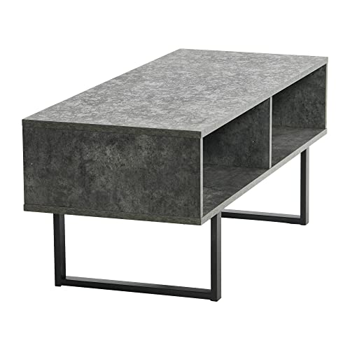 Household Essentials Jamestown TV Stand Coffee Table with Rectangular Storage Compartments Rustic Slate Concrete and Black Metal Household Essentials