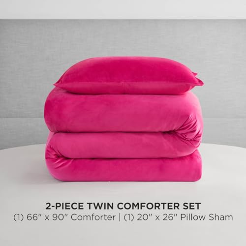 Juicy Couture Hot Pink Velour Twin/Twin XL Comforter Set - 2 Piece Luxury Bedding Ensemble Juicy Couture