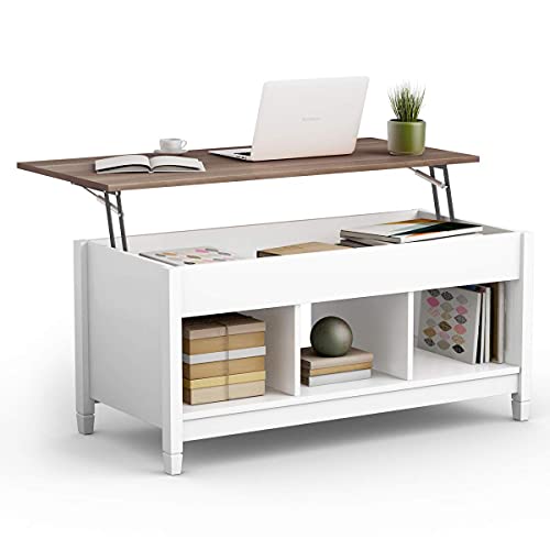 Tangkula Wood Lift Top Coffee Table, Modern Coffee Table w/Hidden Compartment and Open Storage Shelf for Living Room Office Reception Room (White) Tangkula