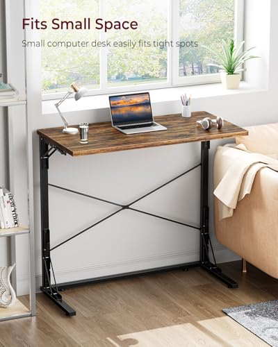 Vantic 31.5" Folding Desk for Small Spaces, Foldable Computer Desk Small Collapsible C-Shaped Study Table Home Office Desk, Simple Writing Desk Table for Bedroom, Rustic Brown Vantic