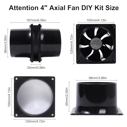 4.72" 12V Exhaust Duct Fan Kits with 4" Dual Duct Flanges Adapters Variable Speed Controller Small Inline Smoke Extractor Fan for DIY 3D Printer Enclosure Laser Engraver Soldering Small Grow Tents AMCHIXIN