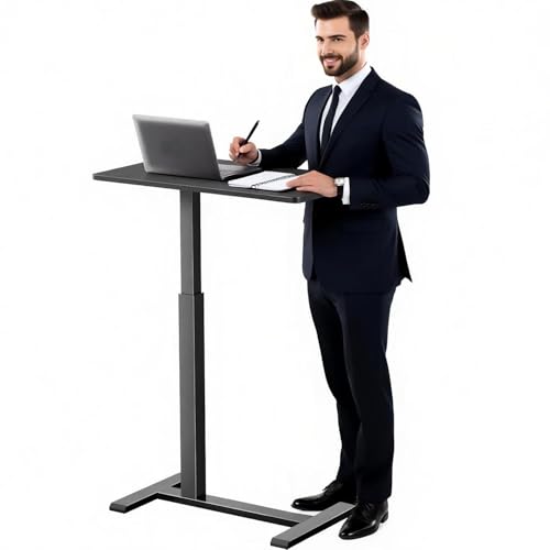 AspenLoft Overbed Bedside Table with Wheels,Rolling Standing Desk Adjustable Height,Pneumatic Mobile Laptop Desk Computer Cart,Rolling Side Table for Home Office,Classroom,Black AspenLoft